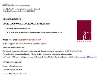 Auszeichnung „Bestes übersetztes Kochbuch in Österreich“